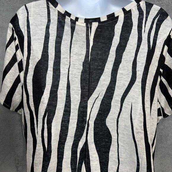 Rachel Zoe Women’s Linen Zebra Stripe Short Sleeve Top Black/White 1X - Picture 9 of 16